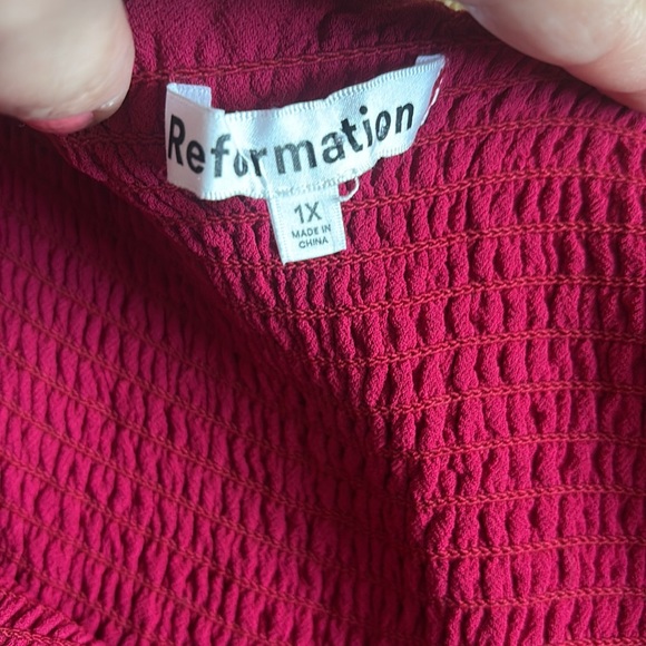 Reformation Meadow Smocked Short Sleeve Mini Dress Rhubarb Pink Sz 1X Plus - Picture 2 of 10